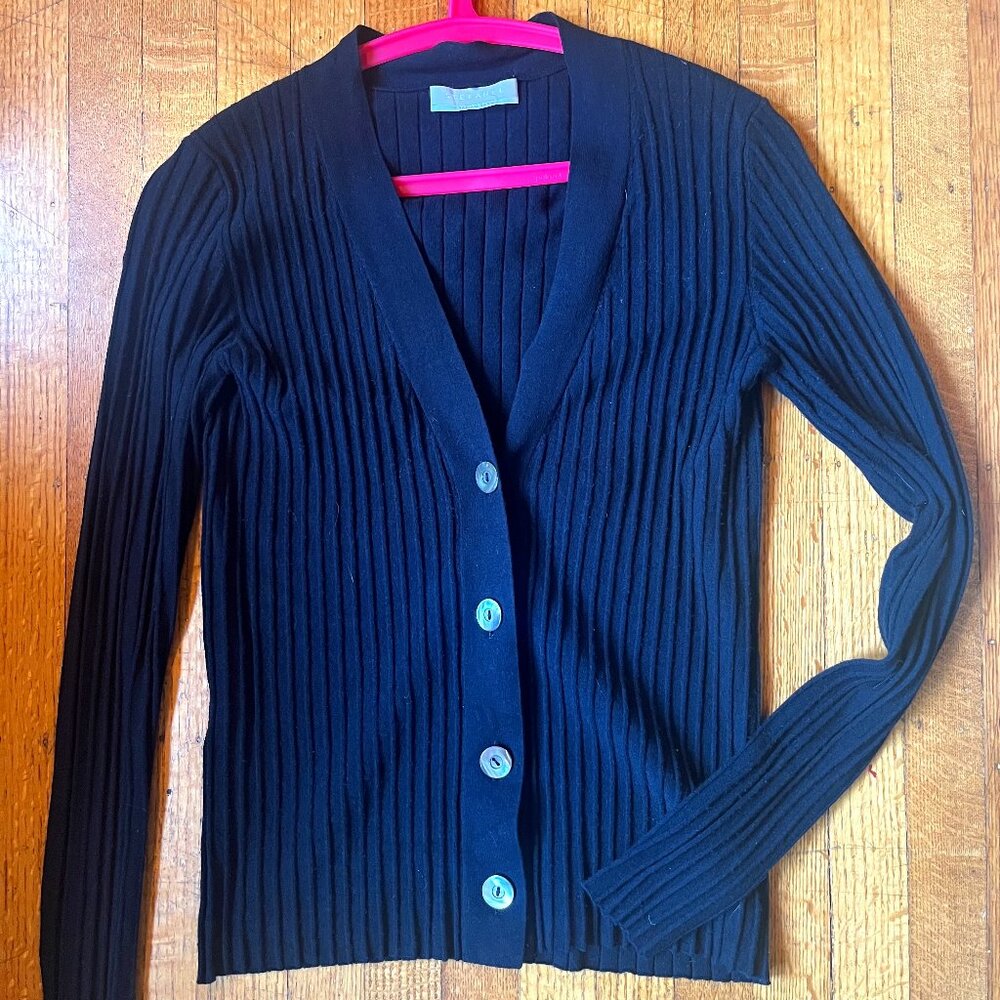 Stefanel Long Sleeve Black Cardigan with stripe detail